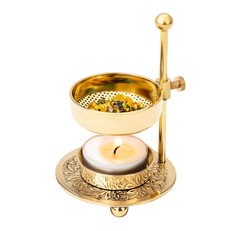 MaMeMi Handmade Gold Brass Incense Burner/Incense Censer with Sieve â€“ Adjustable Height 4.33 Inch Adjustable Incense Heater for Aromatherapy with Tea Light Included - Image 2